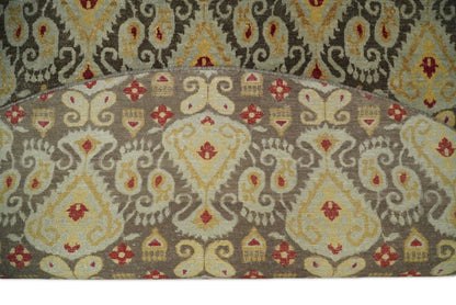 Tapis rond 8x8 en laine antique, noué à la main, brun et beige, style persan traditionnel vintage | AGR48