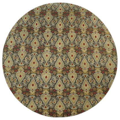 Tapis rond 8x8 en laine antique, noué à la main, brun et beige, style persan traditionnel vintage | AGR48
