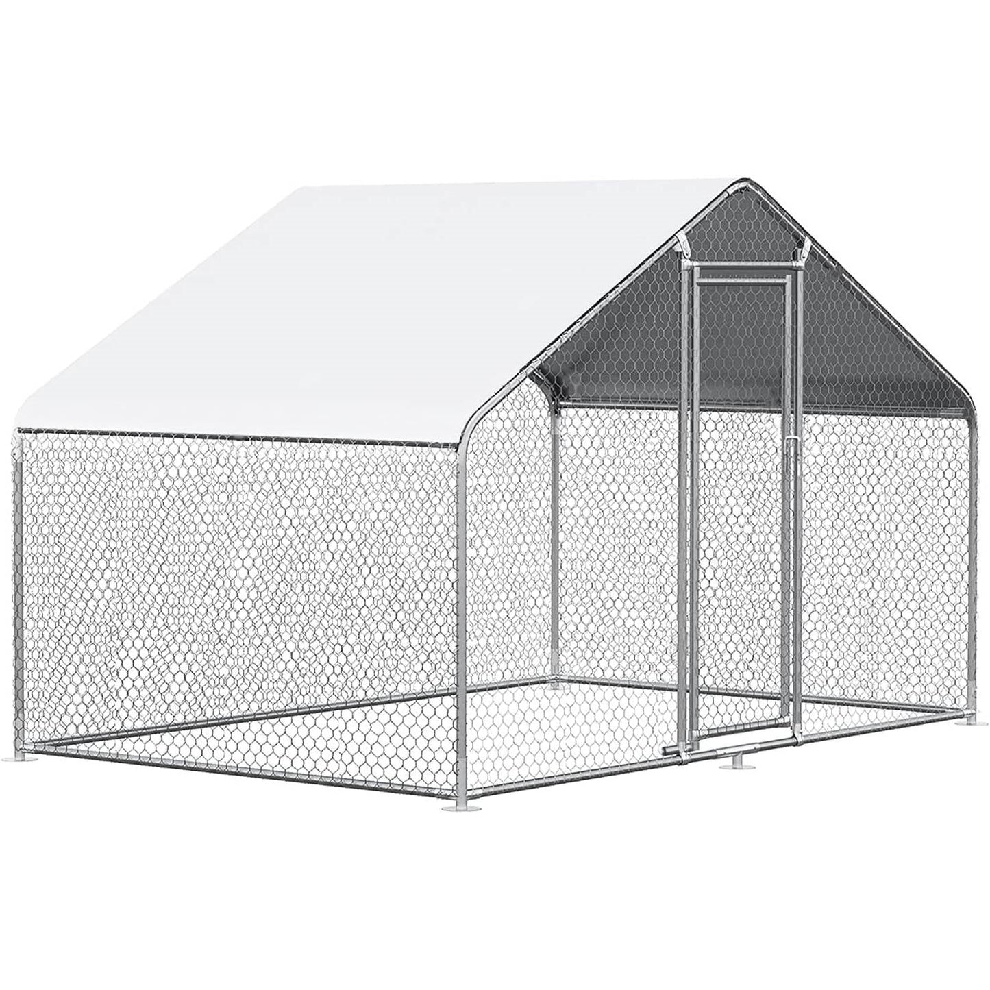 9.8 Ft x 6.5 Ft. Large Metal Outdoor Walk-in Chicken Coop with Waterproof Cover - Tampa Home & Garden Store