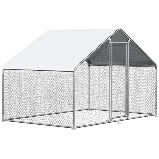 9.8 Ft x 6.5 Ft. Large Metal Outdoor Walk-in Chicken Coop with Waterproof Cover - Tampa Home & Garden Store
