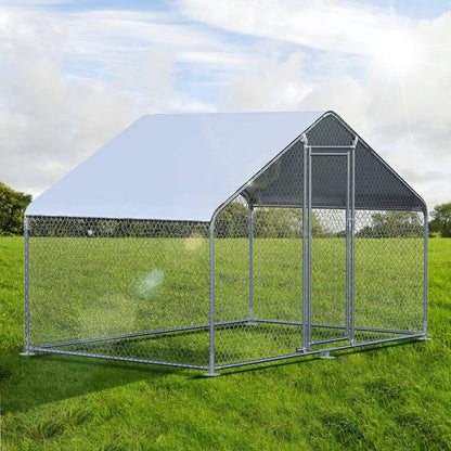 9.8 Ft x 6.5 Ft. Large Metal Outdoor Walk-in Chicken Coop with Waterproof Cover - Tampa Home & Garden Store