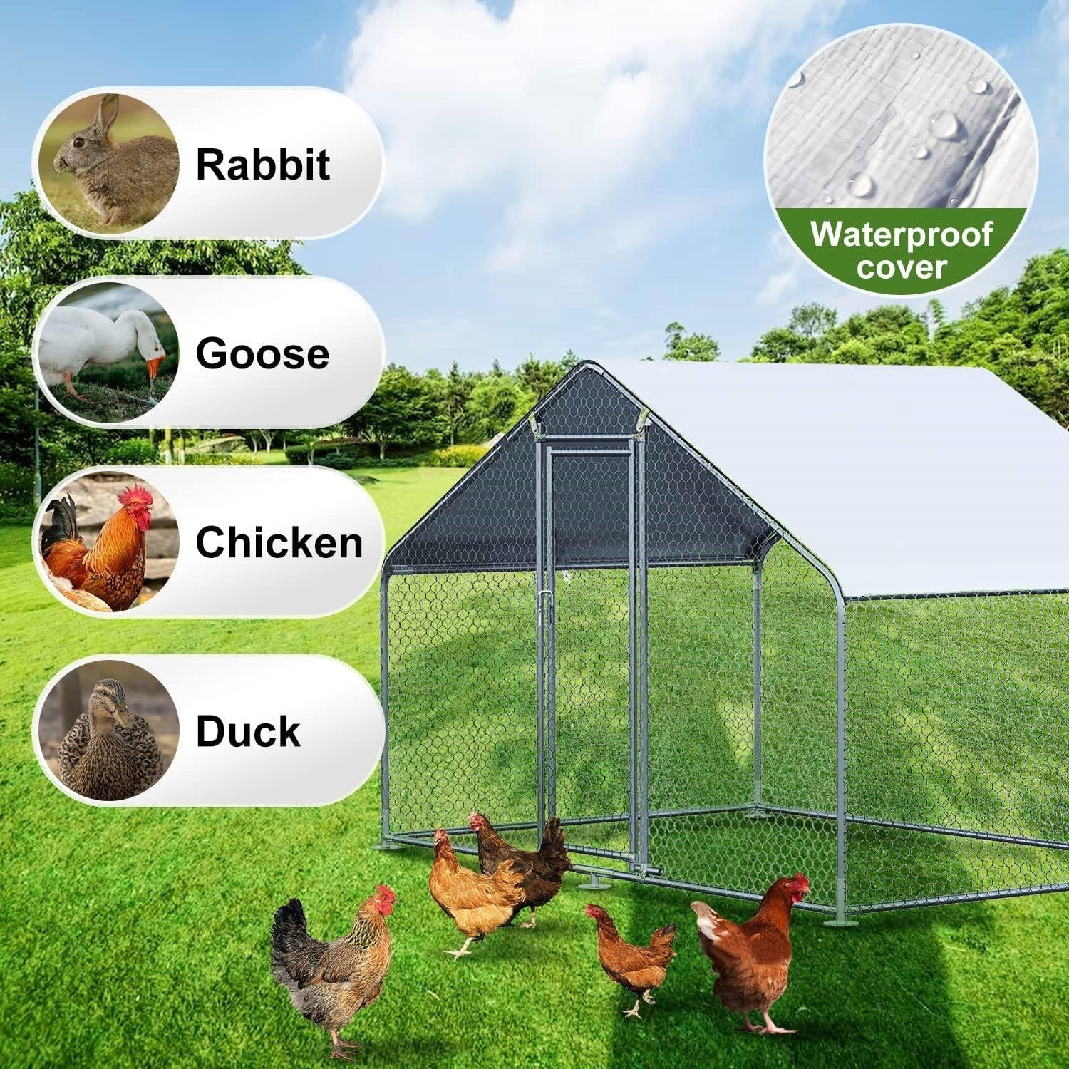 9.8 Ft x 6.5 Ft. Large Metal Outdoor Walk-in Chicken Coop with Waterproof Cover - Tampa Home & Garden Store