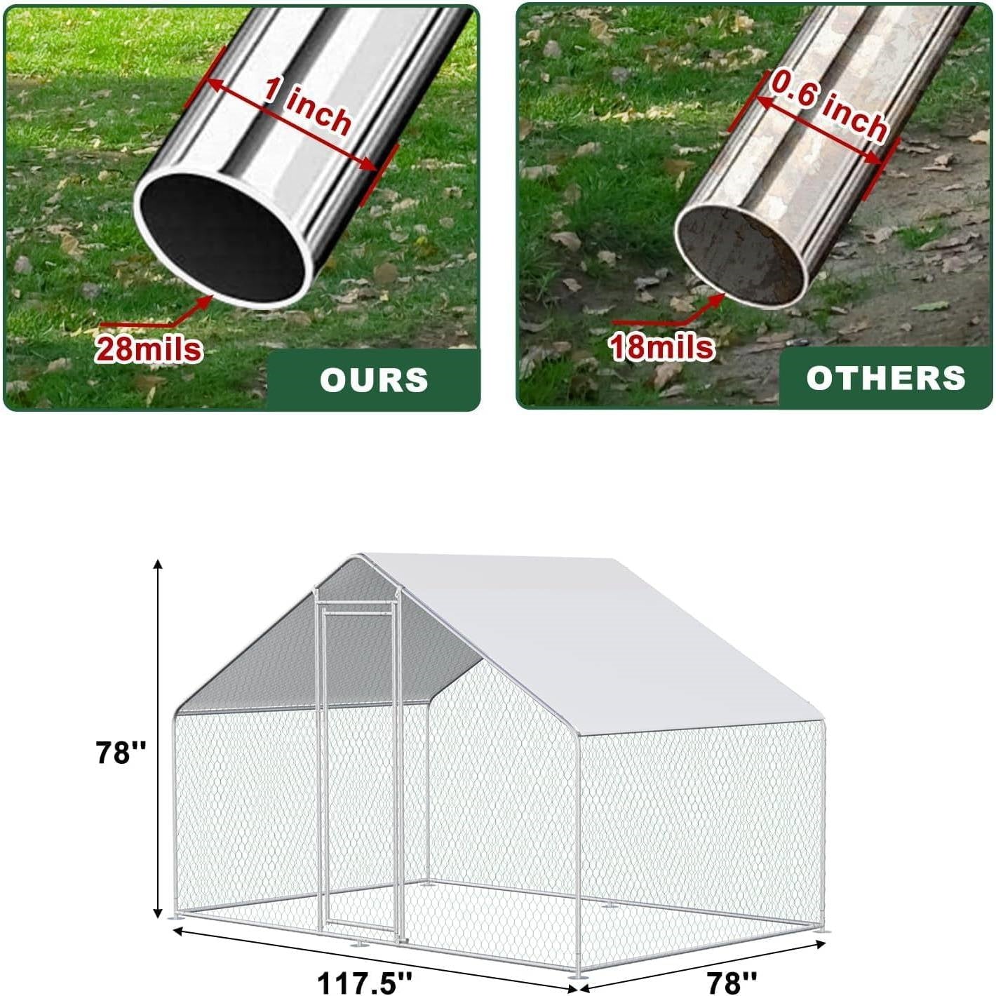 9.8 Ft x 6.5 Ft. Large Metal Outdoor Walk-in Chicken Coop with Waterproof Cover - Tampa Home & Garden Store