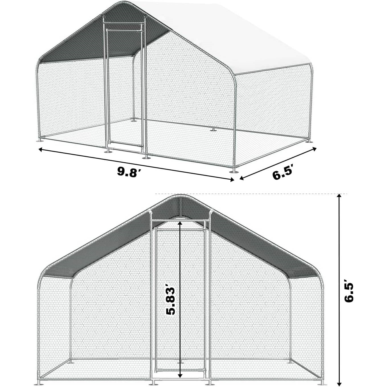 9.8 Ft x 6.5 Ft. Large Metal Outdoor Walk-in Chicken Coop with Waterproof Cover - Tampa Home & Garden Store
