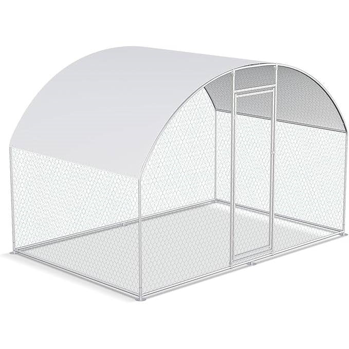 9.8 Ft x 6.6 Ft Outdoor Metal Chicken Coop with Dome Roof and Waterproof Cover - Tampa Home & Garden Store