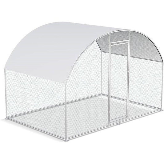 9.8 Ft x 6.6 Ft Outdoor Metal Chicken Coop with Dome Roof and Waterproof Cover - Tampa Home & Garden Store