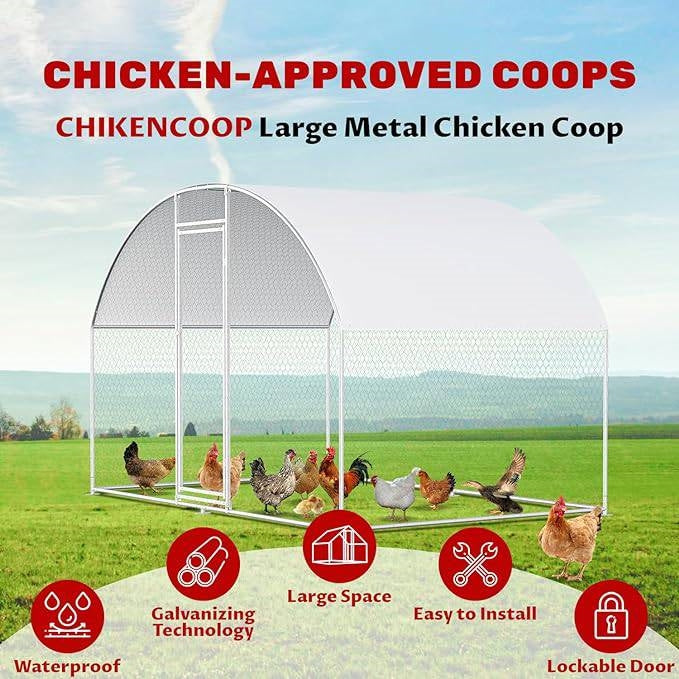 9.8 Ft x 6.6 Ft Outdoor Metal Chicken Coop with Dome Roof and Waterproof Cover - Tampa Home & Garden Store