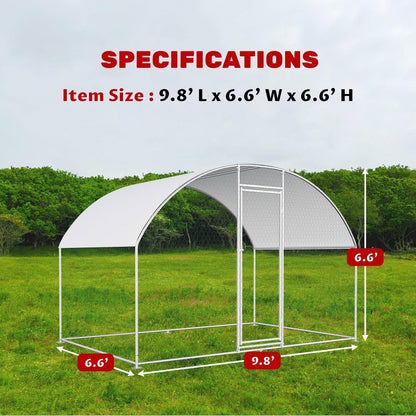 9.8 Ft x 6.6 Ft Outdoor Metal Chicken Coop with Dome Roof and Waterproof Cover - Tampa Home & Garden Store