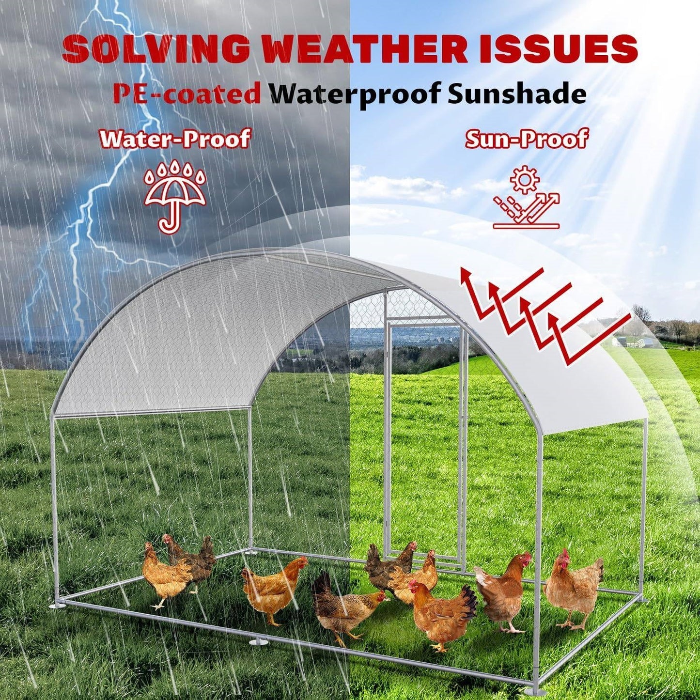 9.8 Ft x 6.6 Ft Outdoor Metal Chicken Coop with Dome Roof and Waterproof Cover - Tampa Home & Garden Store
