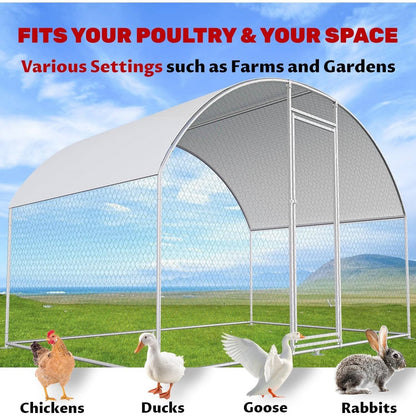 9.8 Ft x 6.6 Ft Outdoor Metal Chicken Coop with Dome Roof and Waterproof Cover - Tampa Home & Garden Store
