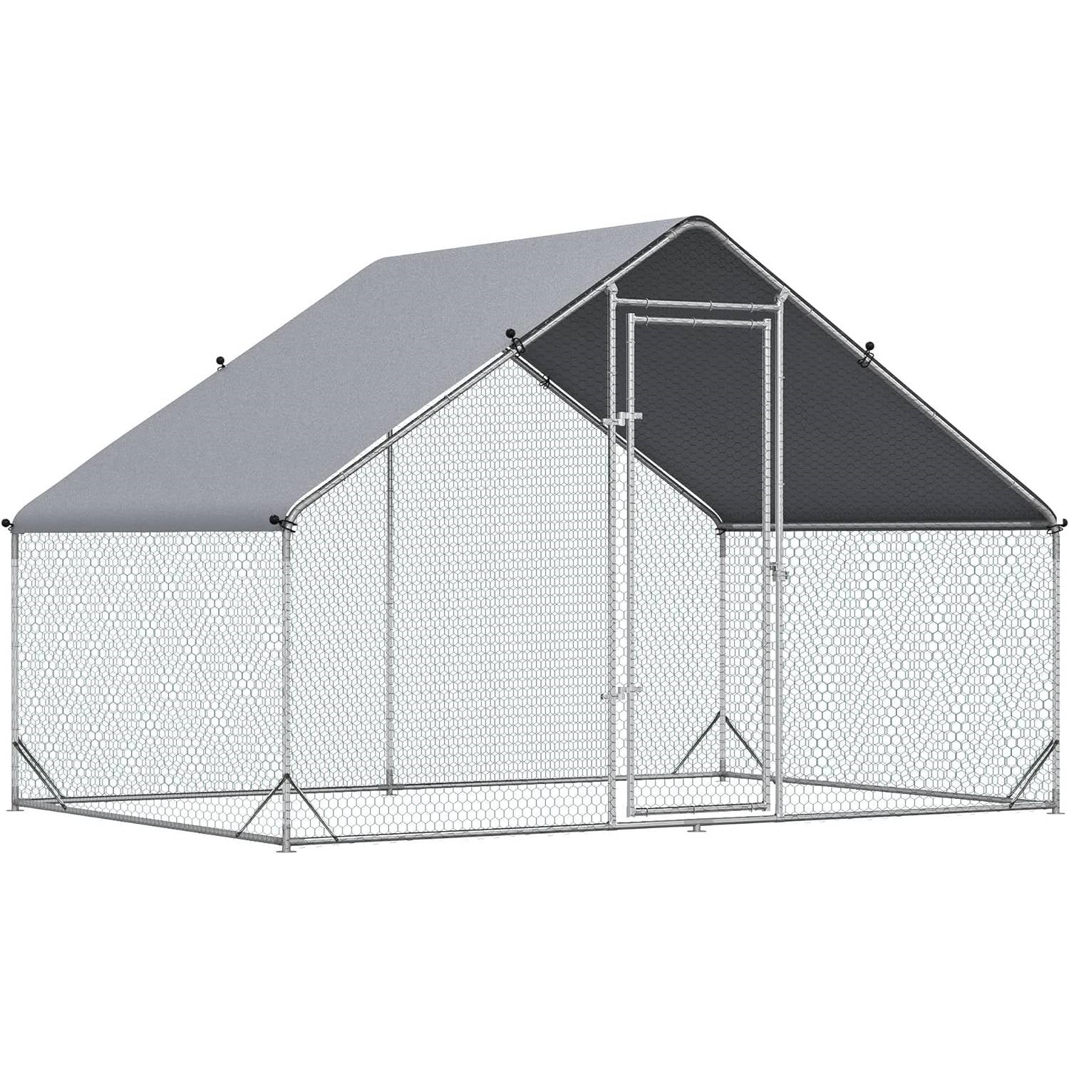 9.8 Ft x 6.6 Ft. Outdoor Yard Metal Walk-in Chicken Coop with Waterproof Cover - Tampa Home & Garden Store