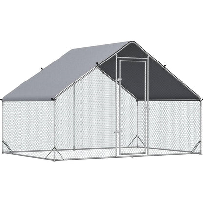 9.8 Ft x 6.6 Ft. Outdoor Yard Metal Walk-in Chicken Coop with Waterproof Cover - Tampa Home & Garden Store