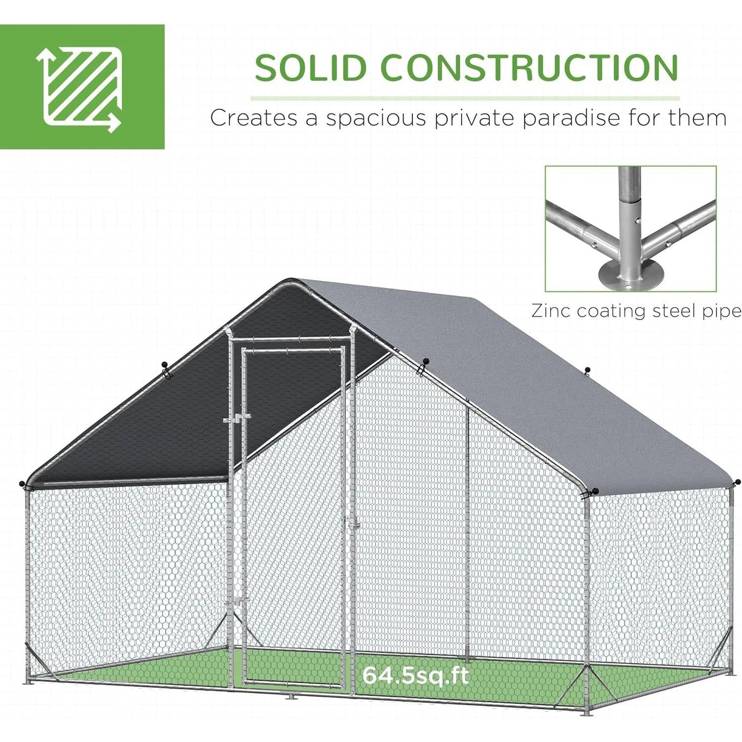9.8 Ft x 6.6 Ft. Outdoor Yard Metal Walk-in Chicken Coop with Waterproof Cover - Tampa Home & Garden Store