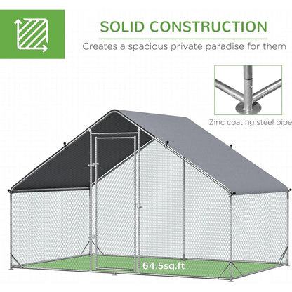 9.8 Ft x 6.6 Ft. Outdoor Yard Metal Walk-in Chicken Coop with Waterproof Cover - Tampa Home & Garden Store