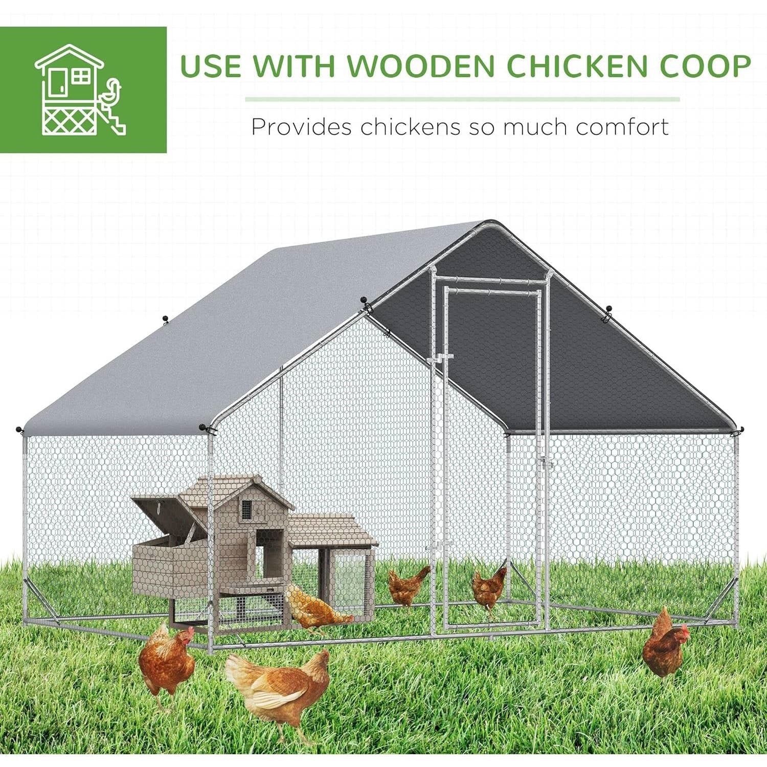 9.8 Ft x 6.6 Ft. Outdoor Yard Metal Walk-in Chicken Coop with Waterproof Cover - Tampa Home & Garden Store