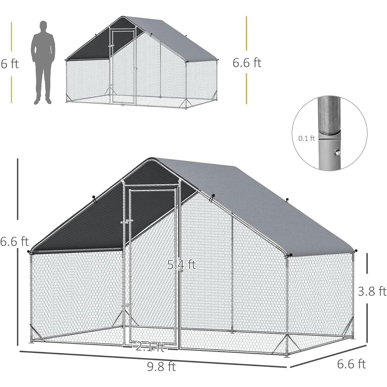 9.8 Ft x 6.6 Ft. Outdoor Yard Metal Walk-in Chicken Coop with Waterproof Cover - Tampa Home & Garden Store