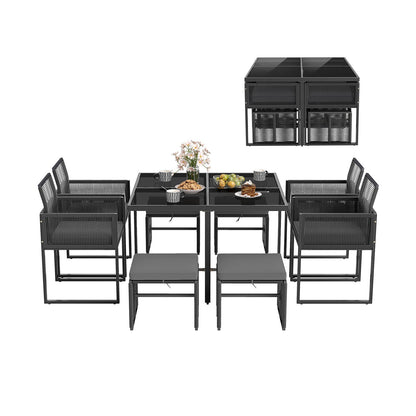 9 Pieces Patio Dining Set with Cushions for Yard Garden-Gray - Tampa Home & Garden Store