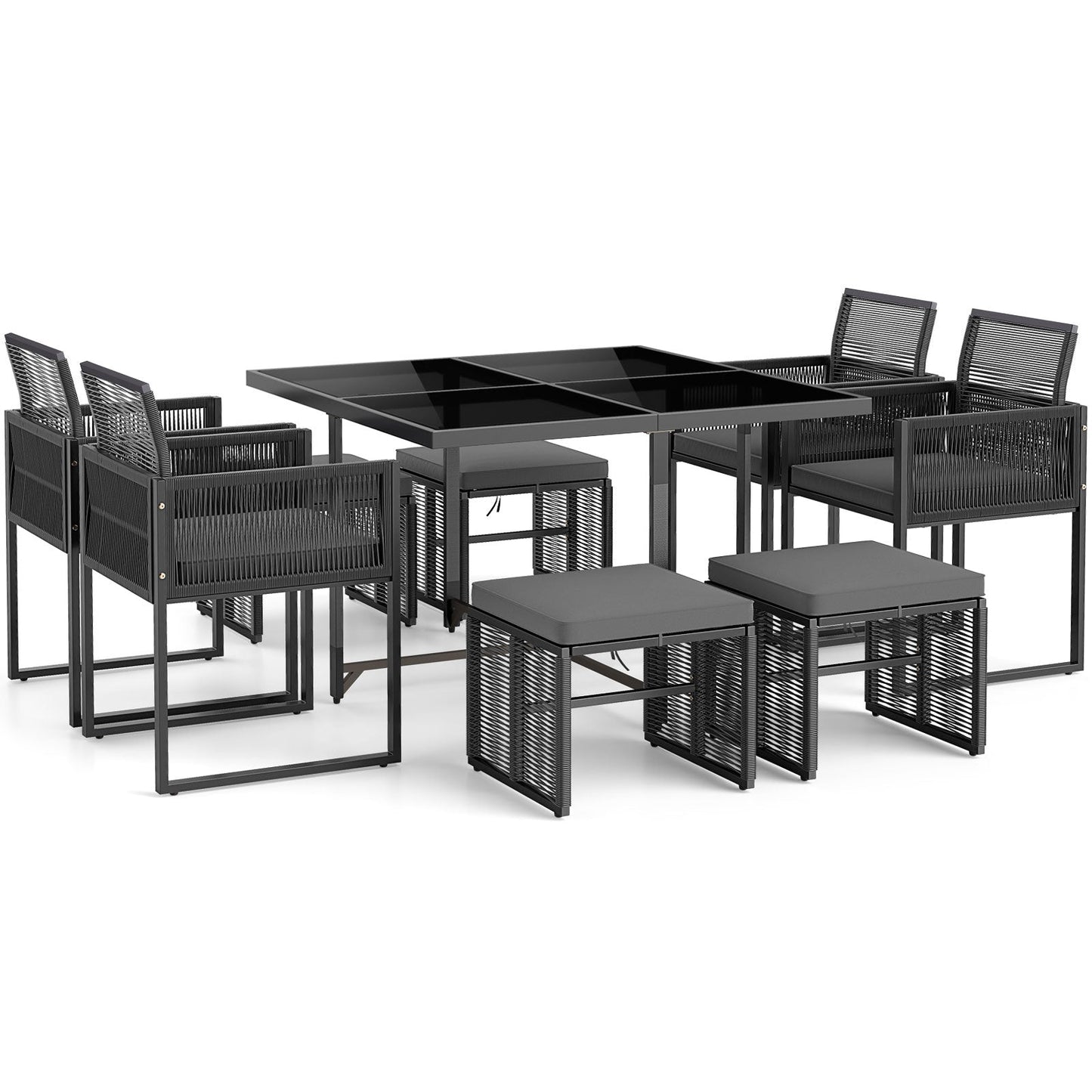9 Pieces Patio Dining Set with Cushions for Yard Garden-Gray - Tampa Home & Garden Store
