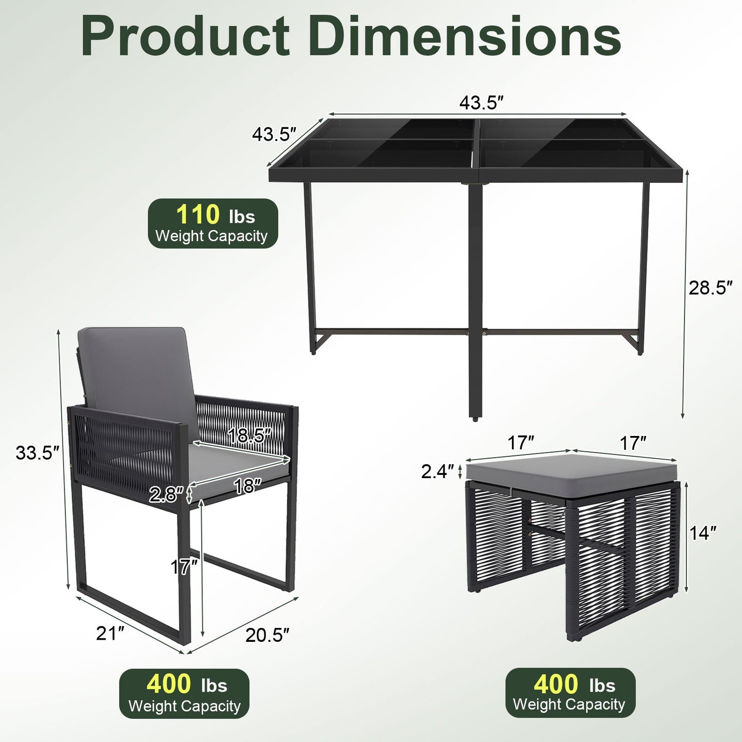 9 Pieces Patio Dining Set with Cushions for Yard Garden-Gray - Tampa Home & Garden Store