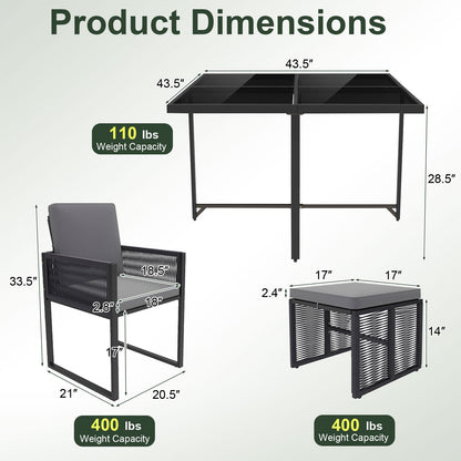 9 Pieces Patio Dining Set with Cushions for Yard Garden-Gray - Tampa Home & Garden Store