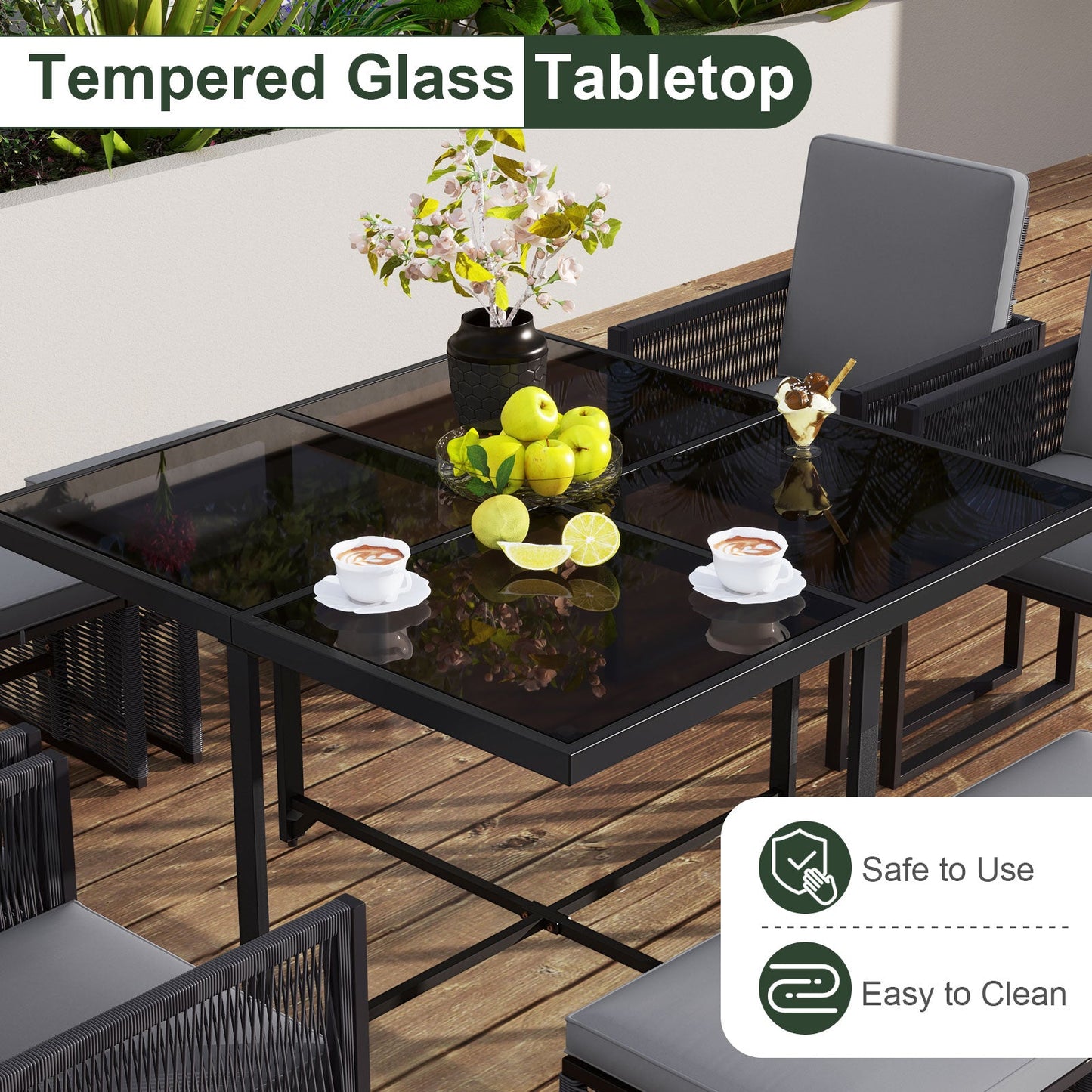 9 Pieces Patio Dining Set with Cushions for Yard Garden-Gray - Tampa Home & Garden Store