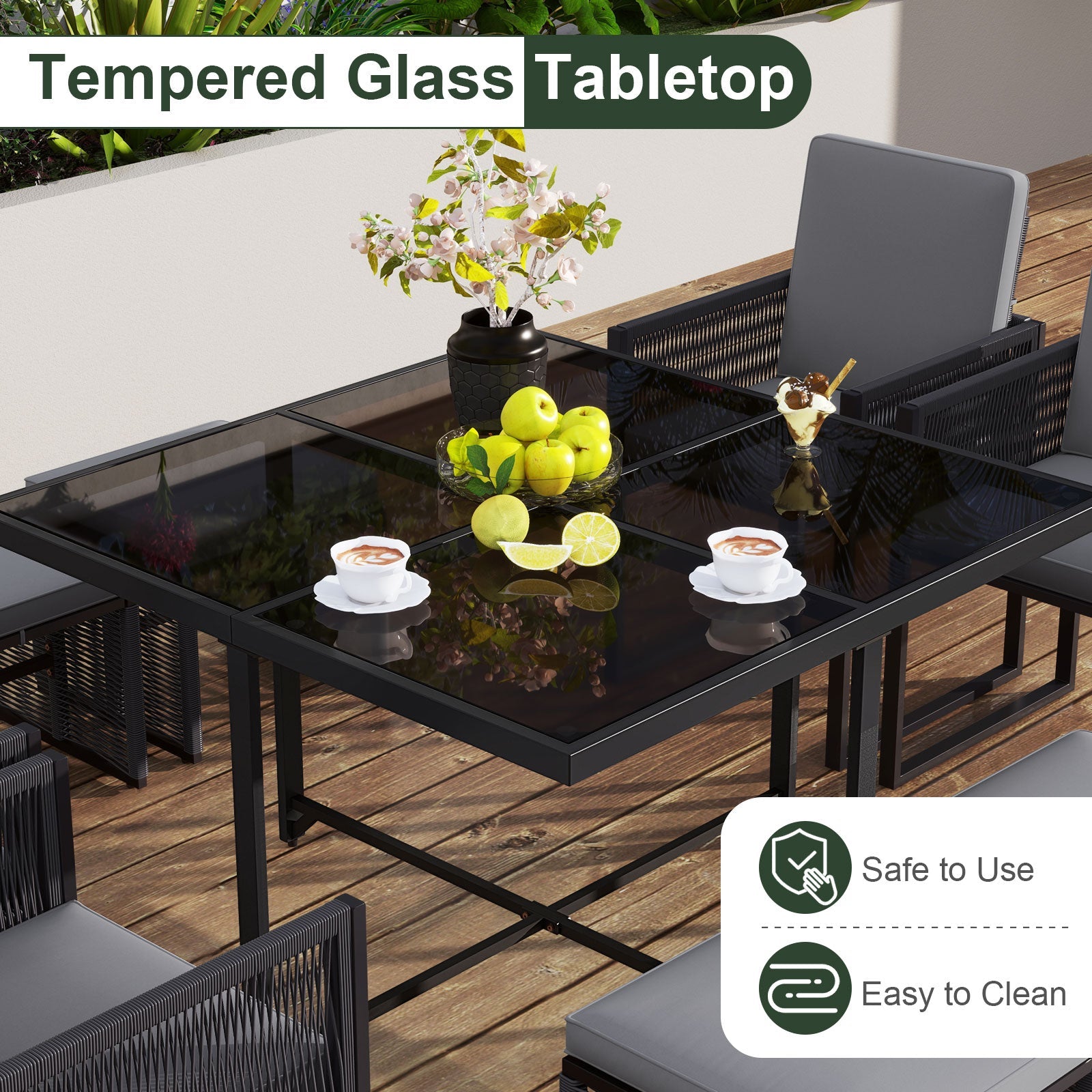 9 Pieces Patio Dining Set with Cushions for Yard Garden-Gray - Tampa Home & Garden Store