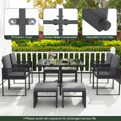 9 Pieces Patio Dining Set with Cushions for Yard Garden-Gray - Tampa Home & Garden Store