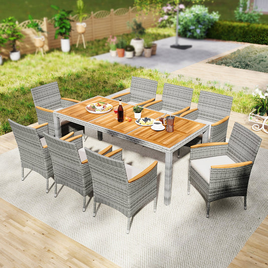 9 Pieces Patio PE Wicker Dining Set for Deck  Garden and Yard-White - Tampa Home & Garden Store