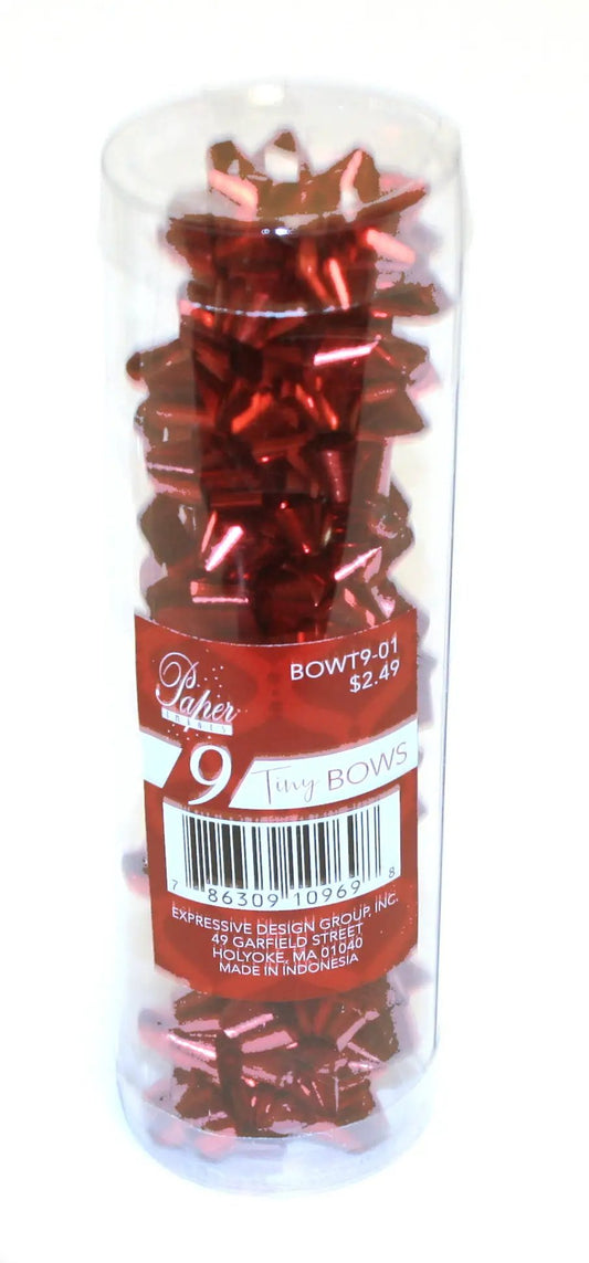 9 Tiny Metallic Red Bows in a Tube gift wrap embellishments by The Country Christmas Loft on Tampa Home & Garden Store