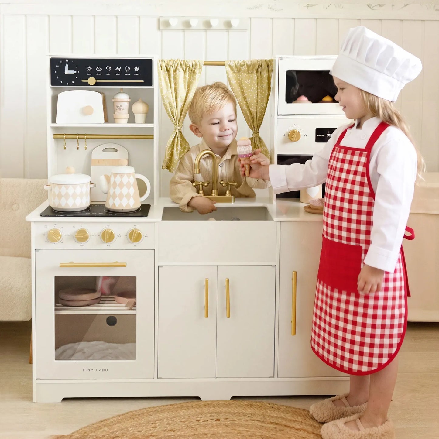 Tiny Land Iconic Wooden Play Kitchen Cream with gold handles for kids on Tampa Home & Garden Store