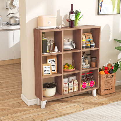Estantería de 9 cubos con 6 estantes extraíbles y patas de soporte elevadas - Marrón