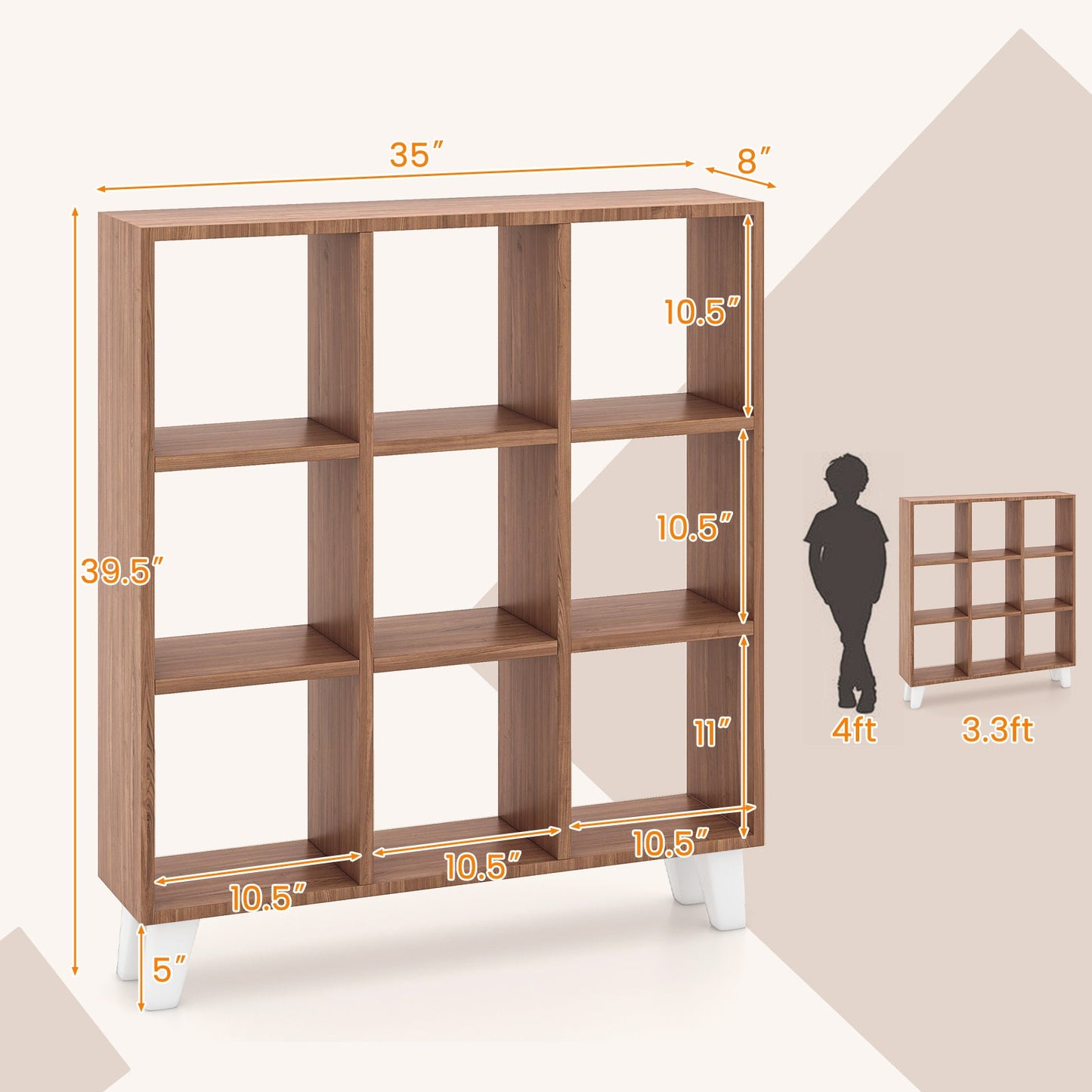 Estantería de 9 cubos con 6 estantes extraíbles y patas de soporte elevadas - Marrón