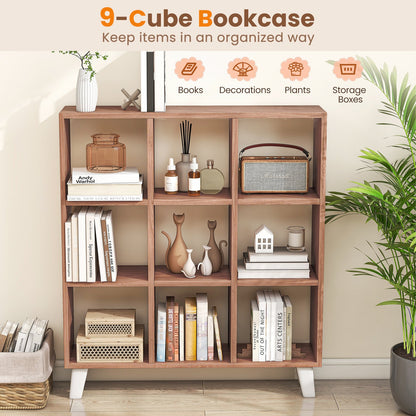 Estantería de 9 cubos con 6 estantes extraíbles y patas de soporte elevadas - Marrón