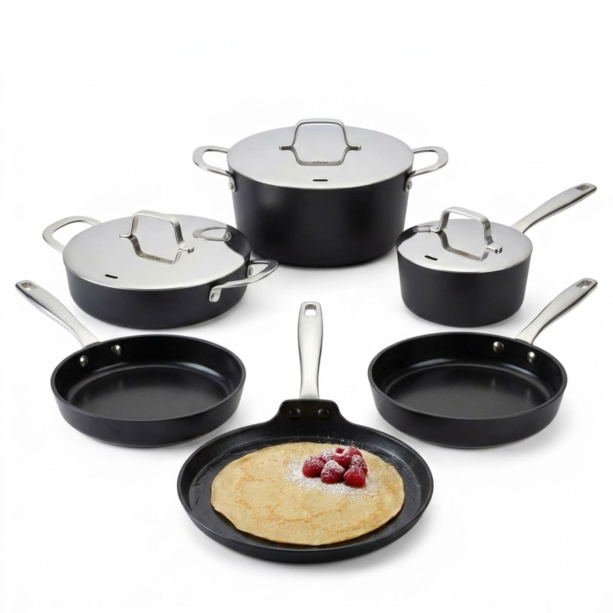 Ceramic Nonstick Cookware Set with Pancake Pan, 9-Piece by Alva, black pots on Tampa Home & Garden Store