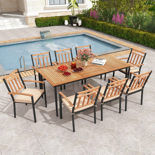 Juego de comedor de patio de 9 piezas con 8 sillones de madera