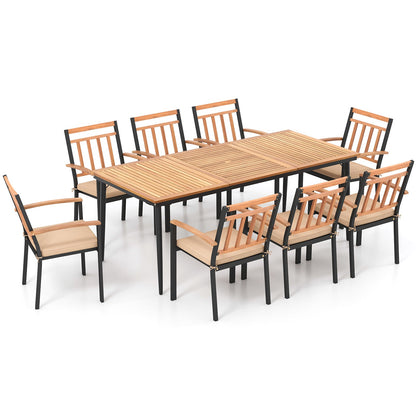 Juego de comedor de patio de 9 piezas con 8 sillones de madera