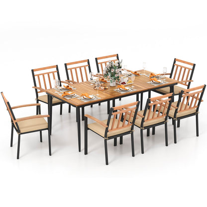 Juego de comedor de patio de 9 piezas con 8 sillones de madera
