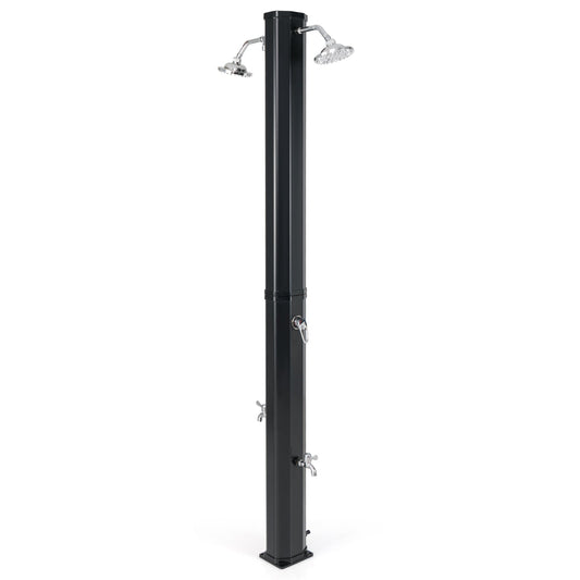 Solar heated outdoor shower by GemGear, black post with dual chrome shower heads on Tampa Home & Garden Store