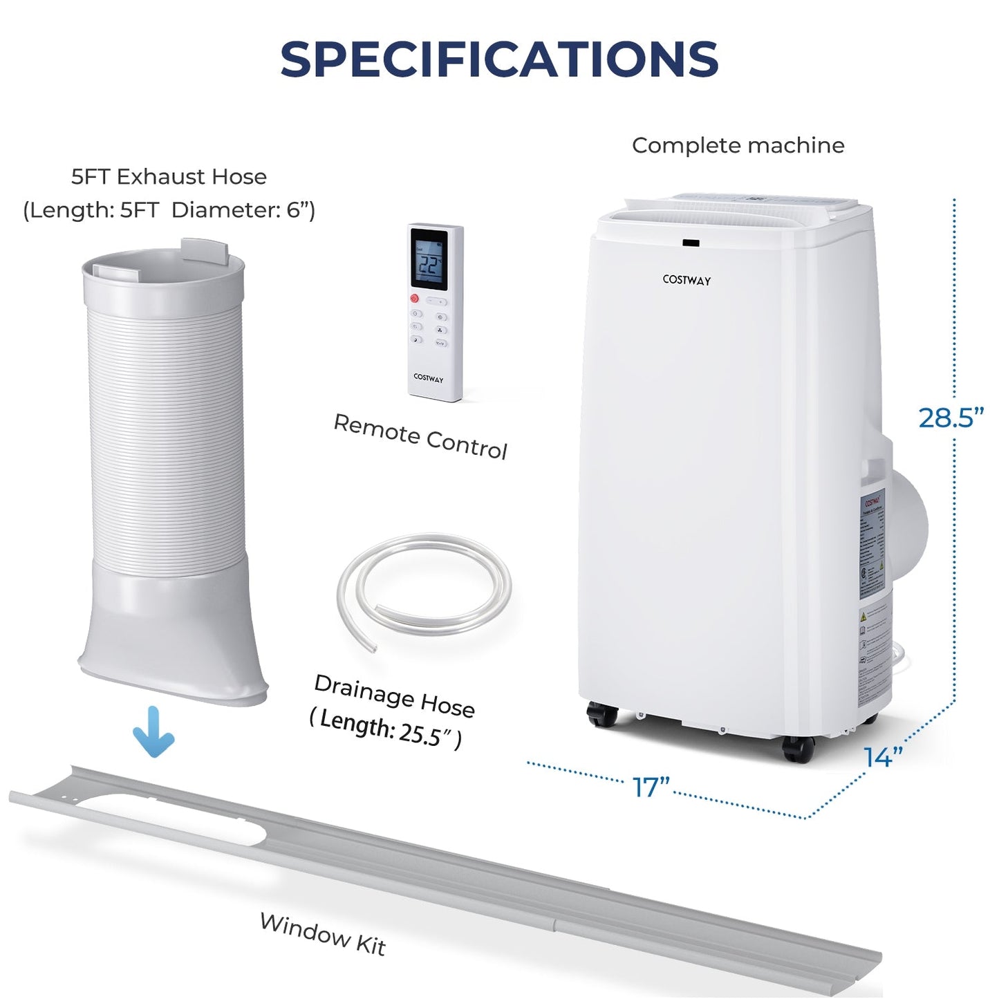 Aire acondicionado portátil 3 en 1 de 12000 BTU con control remoto - Blanco