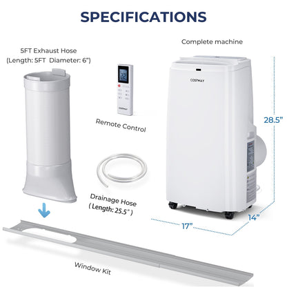 Aire acondicionado portátil 3 en 1 de 12000 BTU con control remoto - Blanco