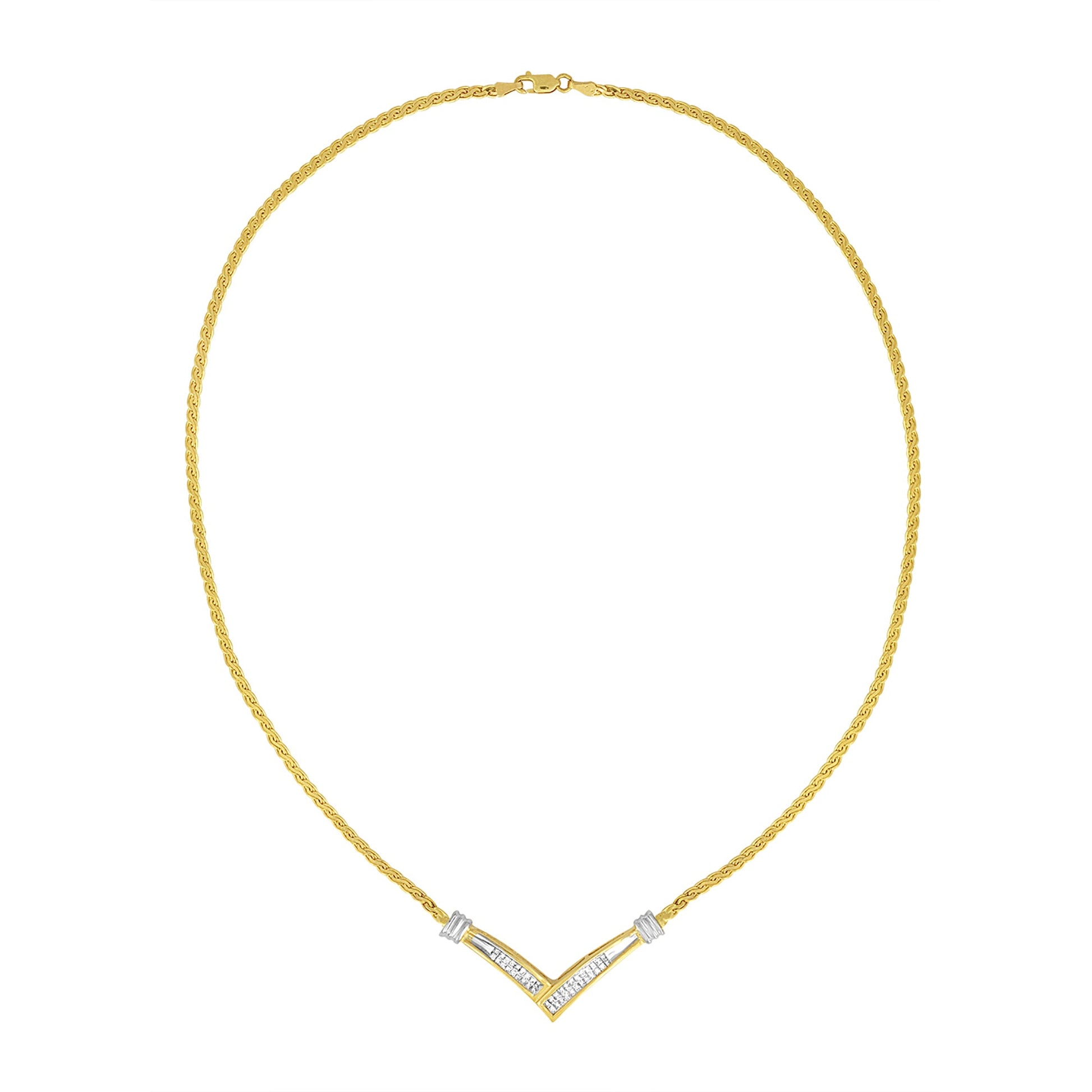 Franco chain necklace in 10K yellow/white gold with a diamond channel-set V pendant on Tampa Home & Garden Store