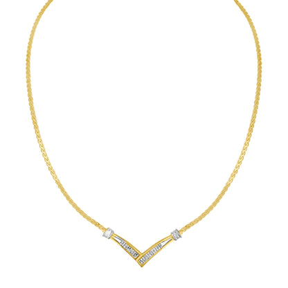 10K yellow and white gold V-shaped pendant on 18-inch chain with princess-cut diamonds on Tampa Home & Garden Store