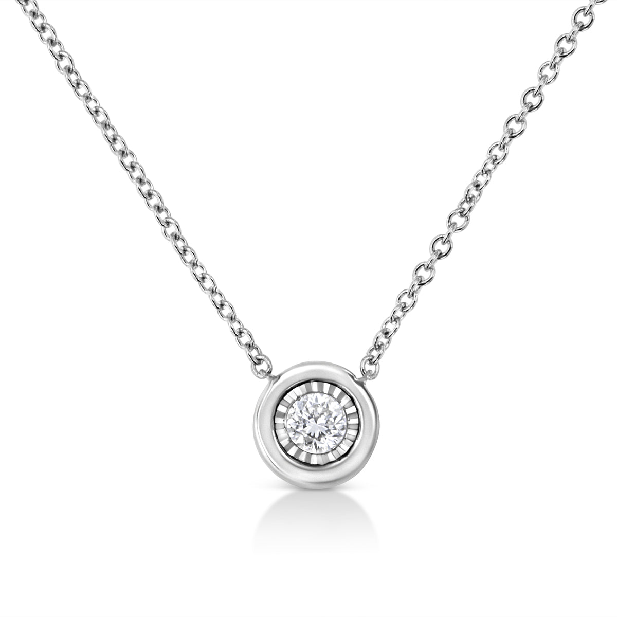 10K white gold miracle set pendant with round diamond in square bezel, 18-inch chain on Tampa Home & Garden Store