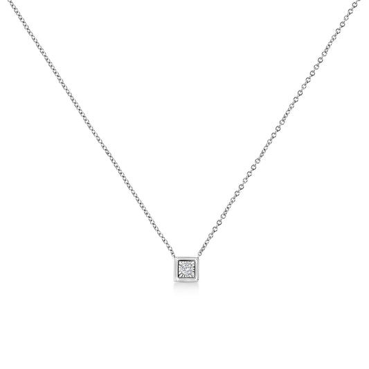 10K white gold square pendant necklace with bezel-set round diamond on silver chain on Tampa Home & Garden Store