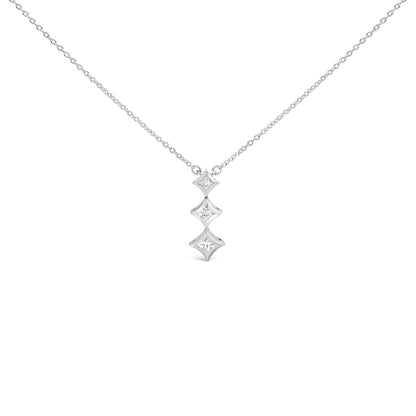 Three-stone diamond drop necklace in 10K white gold with 1/5 Cttw princess-cut diamonds on an 18-inch chain on Tampa Home & Garden Store