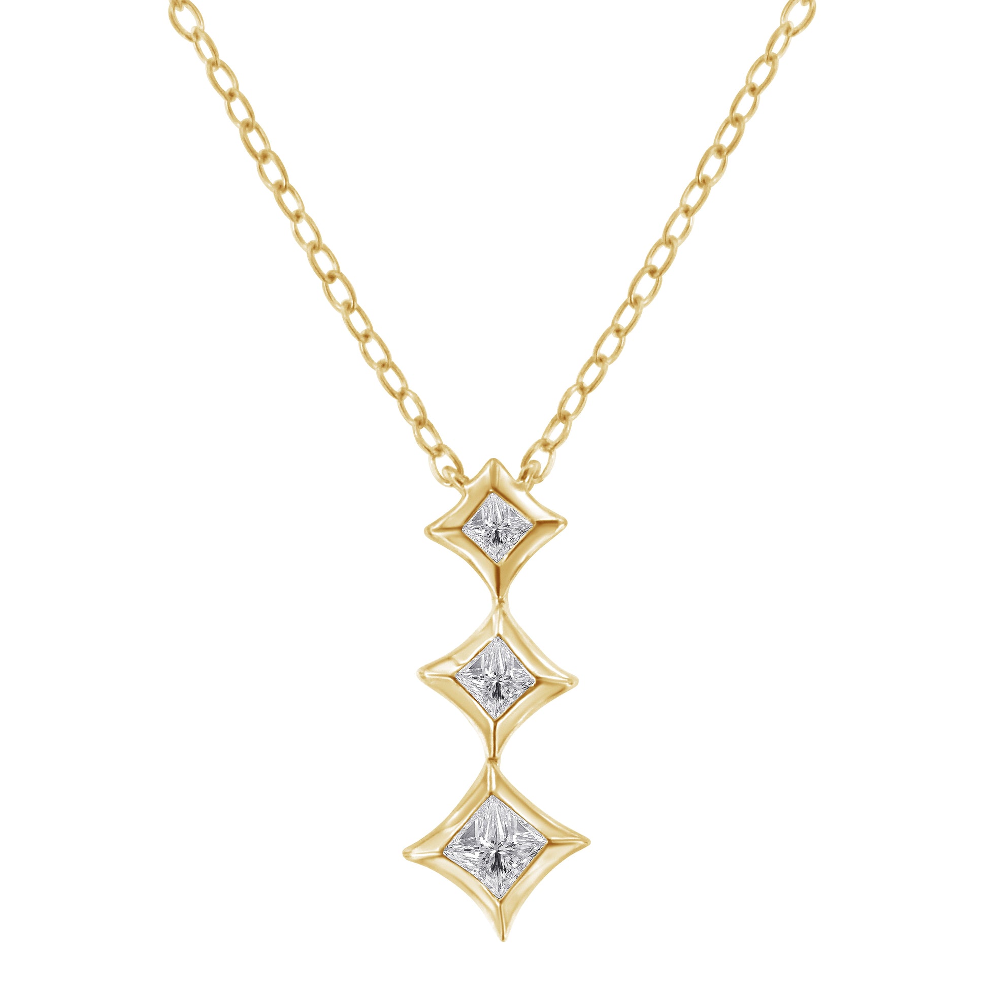 10K white gold 3-stone princess-cut diamond drop pendant necklace, 18in chain on Tampa Home & Garden Store