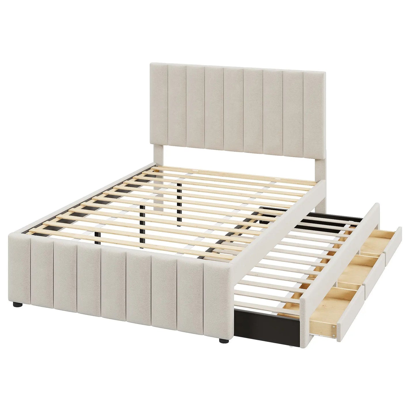 Upholstered Bed with Twin Trundle and 3 Drawers