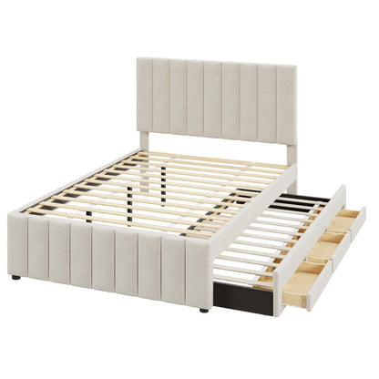 Upholstered Bed with Twin Trundle and 3 Drawers
