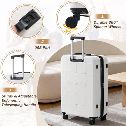 HouseOfZazla 5 Piece Hardside Luggage Set with USB Port, white hard case with 360 spinner wheels on Tampa Home & Garden Store