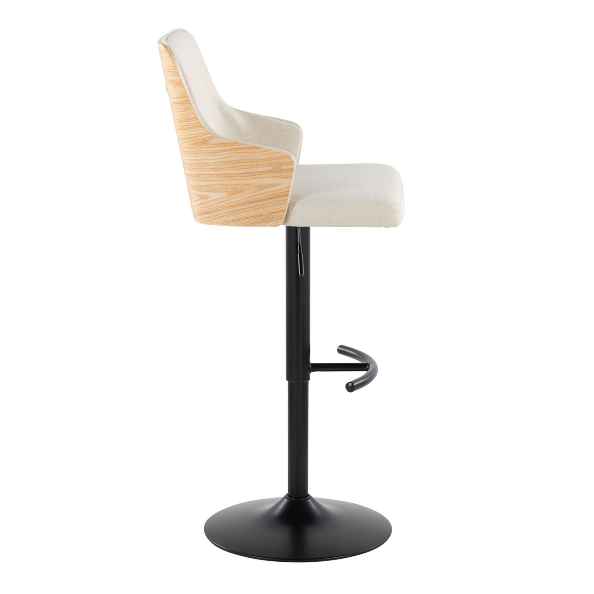 Contemporary adjustable barstool by HouseOfZazla with swivel wood shell and beige fabric seat on Tampa Home & Garden Store